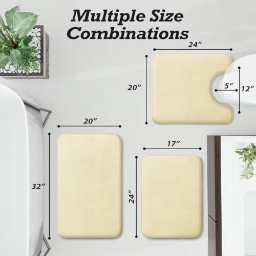 HUXMEYSON Bathroom Rugs Sets 3 Piece, Non-Slip & Quick Dry Bath Mat Set, Ultra Soft Velvet Bath Rugs for Bathroom, Toilet and Shower Floor, Cream Yellow - Image 2
