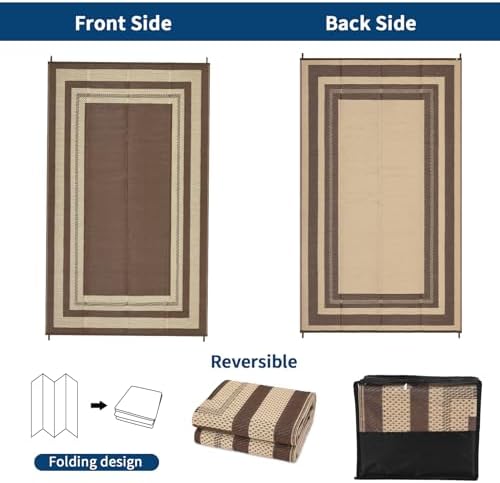 GAOMON Waterproof Plastic Straw Rug 9x12 Outdoor Rug for Patios Modern Bordered Lightweight Carpet Reversible Mat for Backyard Pool Deck Picnic Patio Porch RV Beach Trailer Camping Border-Brown/Beige - Image 7