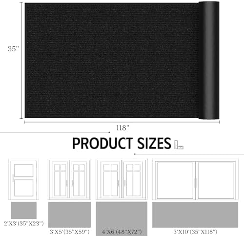 Front Door Mat 3' x 10', Heavy Duty Large Commercial Floor Mats, Non-Slip Low Profile Door Mat Outside Entrance, Absorbent & Resist Dirt, Easy Clean Welcome Entry Mat Indoor Outdoor, Black - Image 2