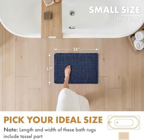 MIULEE Set of 2 Waffle Bathroom Rugs Boho Bath Mat Navy Blue 17x24 Inch - Image 2