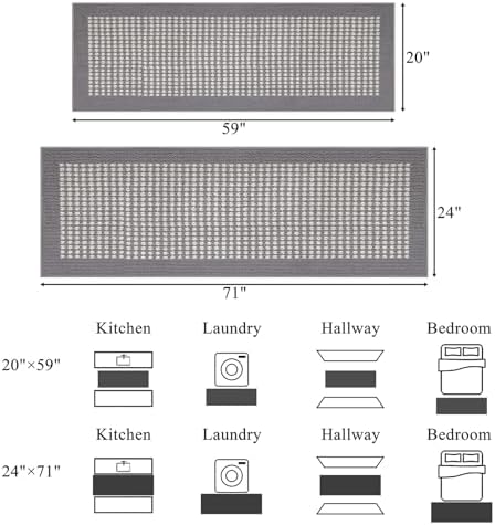 Ileading Laundry Room Runner Rug 2'x6' Non Slip Farmhouse Kitchen Floor Mats with Rubber Backing Machine Washable Grey Indoor Decor Carpet for Doormat Hallway Entryway Petmat Garage Balcony - Image 2