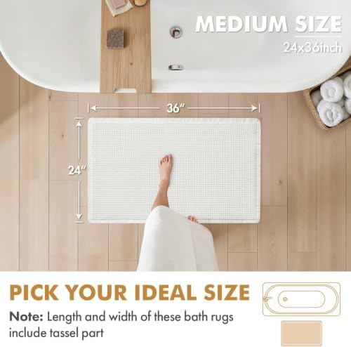 MIULEE Set of 2 Waffle Bathroom Rugs Boho Bath Mat White 24x36 Inch - Image 2