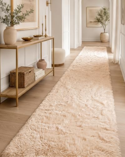OLANLY 3x11 Machine Washable Runner Rugs for Hallway, Soft Fluffy Shaggy Bedside Rugs for Bedroom, Living Room, Indoor Floor Carpet for Kids Girls and Boys, Nursery Rooms, Home Decor Aesthetic, Beige by OLANLY