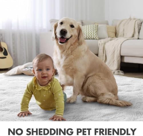 Area Rugs for Living Room, 5x7 Feet Soft Fluffy Shagg Plush Rug High Pile Large Indoor Modern Non-Slip Floor Carpet for Bedroom Nursery Kids Home Room Dorm Decor Aesthetic White - Image 6