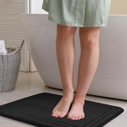 Black Memory Foam Bath Mats Non-Slip Washable 20x32 Microfiber Bathroom Rug - Image 5