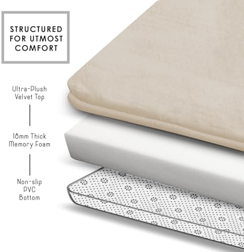 Clara Clark Bathroom Rugs, Velvet Memory Foam Bath Mat, Non-Slip Bath Rugs, Machine Wash, Dries Quickly, Ultra Soft Plush Bath Mats for Bathroom, 20 x 24, Linen - Image 5