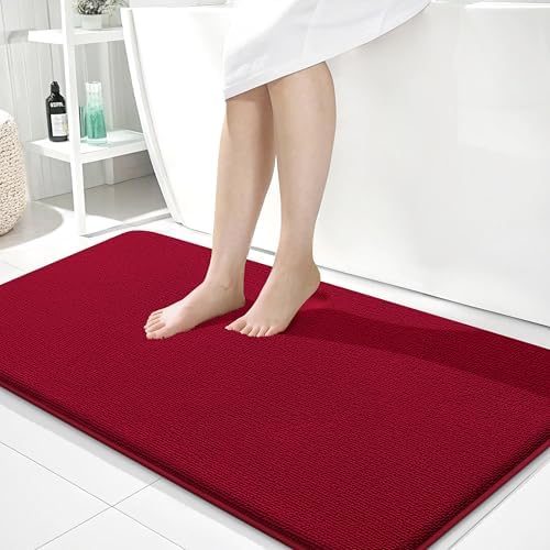 OLANLY Memory Foam Bathroom Runner Rug 44x24, Absorbent Long Bath Mat, Red by OLANLY