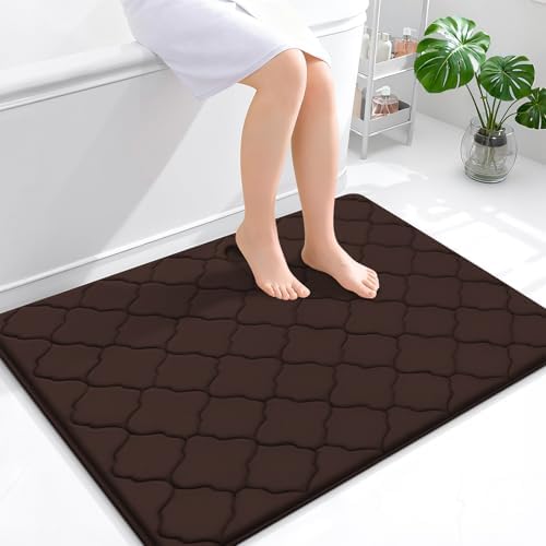 OLANLY Memory Foam Bath Mat Rug 40x32, Ultra Soft Bathroom Rugs, Brown by OLANLY