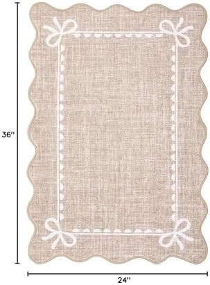 GarveeHome Scalloped Entryway Rug 2x3 Washable Front Door Bow Rug, Camel - Image 2