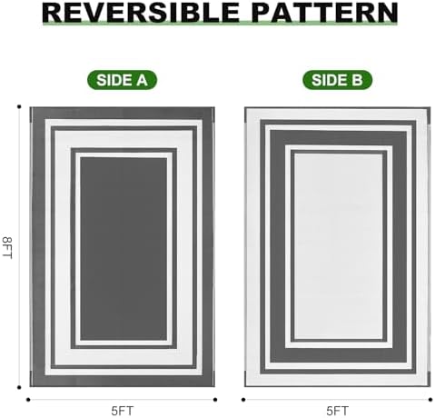 RURALITY Outdoor Rugs 5x8 for Patios Clearance,Waterproof Mats for Porch,Deck,Plastic Straw Area Rugs for Backyard,Balcony,Reversible,Grey&White - Image 2