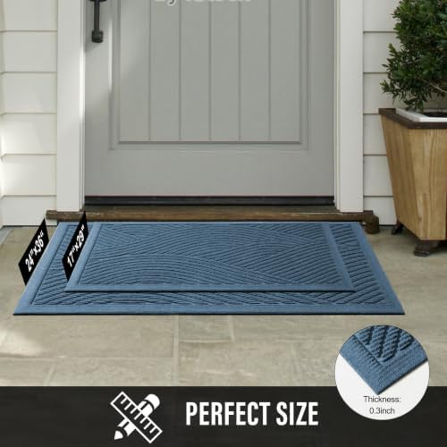 HIYARD Sturdy Front Door Mat, Absorbent Muddy Dirt Resist Welcome Door Mats Outdoor Indoor, Stain and Fade Resistant, Non-Slip Backing Entry Mat Low Profile Doormat for Entryway, 36×24, Light Blue - Image 6