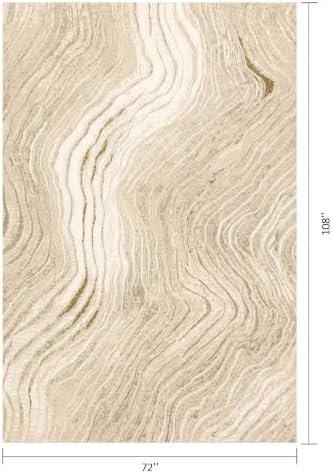 Flowing Gilded Veins 6x9 ft Cream Gold Area Rug for Living Room Dining - Image 2