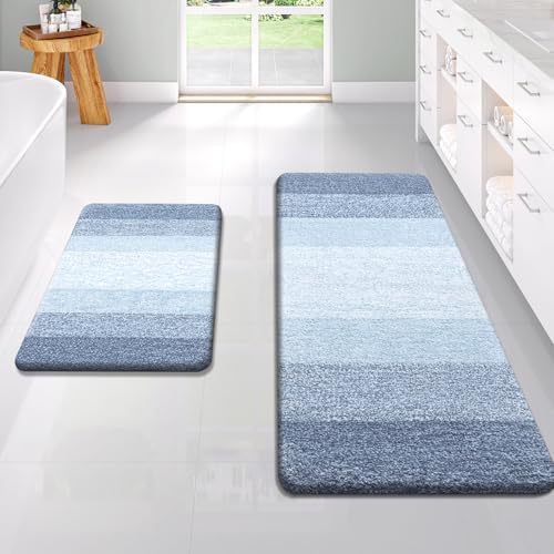 OLANLY Micorfiber Bathroom Rug Set 2 Piece, Soft Absorbent Bath Mats, Blue by OLANLY