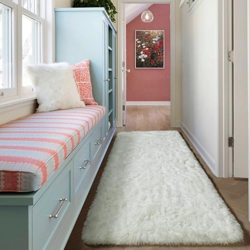 Cream White Runner Rugs for Bedroom Living Room, Ivory Fluffy 2x6 Area Rug - Image 5