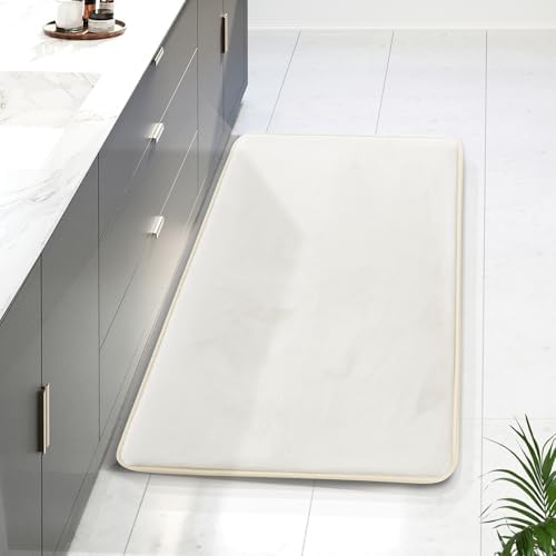 Clara Clark Bathroom Rugs, Velvet Memory Foam Bath Mat, Non-Slip Bath Rugs, Machine Wash, Dries Quickly, Ultra Soft Plush Bath Mats for Bathroom, 24 x 36, Off White by ClaraClark