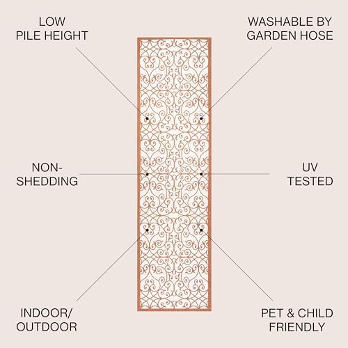 JONATHAN Y Vintage Filigree Indoor Outdoor Runner Rug 2X8 Cream/Orange, Madrid Textured Weave for Backyard, Patio, Porch, Easy-Cleaning, High Traffic, Pet-Friendly, Non-Shedding (SMB107L-28) - Image 2