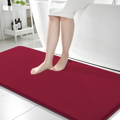 OLANLY Memory Foam Bathroom Runner Rugs 59x24, Absorbent Long Mat, Burgundy by OLANLY