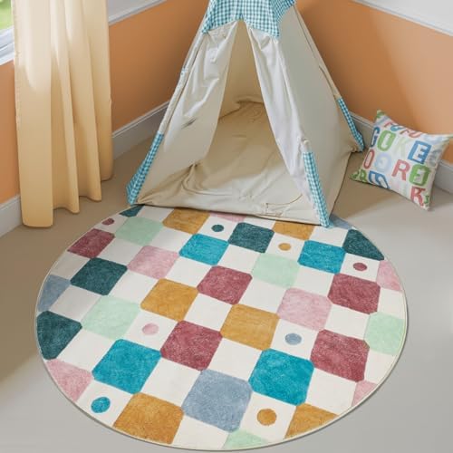 jinchan 4ft Round Kids Rug Washable Playroom Rug Colorful Small Classroom - Image 3