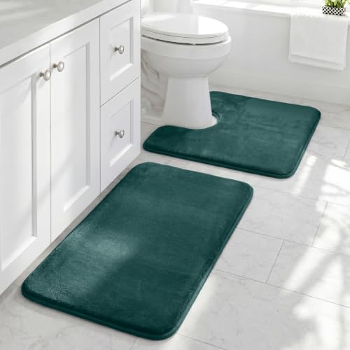 HUXMEYSON Bathroom Rugs Sets 3 Piece, Non-Slip & Quick Dry Bath Mat Set, Ultra Soft Velvet Bath Rugs for Bathroom, Toilet and Shower Floor, Peacock Blue by HUXMEYSON