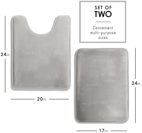 Clara Clark 2 Piece Bathroom Rugs, Velvet Memory Foam Bath Mat Set, Non-Slip Bath Rugs, Machine Wash, Dries Quickly, Ultra Soft Plush Bath Mats for Bathroom, 17 x 24 + Contour, Silver - Image 2