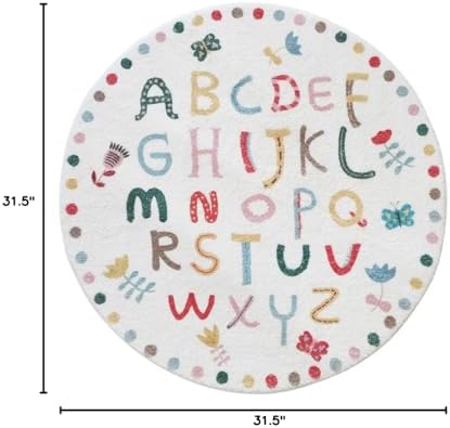 Poowe ABC Kids Rug Round Alphabet Soft Area Rugs Non Slip for Bedroom Classroom(Round 39.4") - Image 2