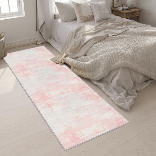 3x10 Washable Runner Rug：Modern Abstract Soft Carpet Pink White - Image 5