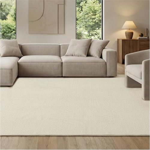 Bedsure 8x10 Faux Wool Area Rug for Living Room, Machine Washable, Ivory by BEDSURE