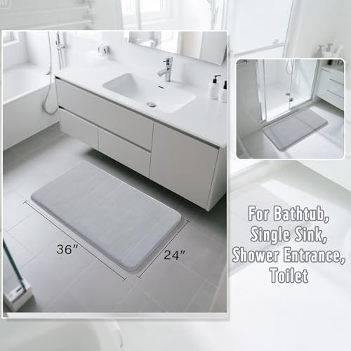 Yimobra Large Bath Mat 36"x24", Super Soft Quick Dry Memory Foam Bathroom Rug, Water Absorbent, Non Slip Backing Machine Washable for Tub Shower, Thick Comfort Support, Silver - Image 2