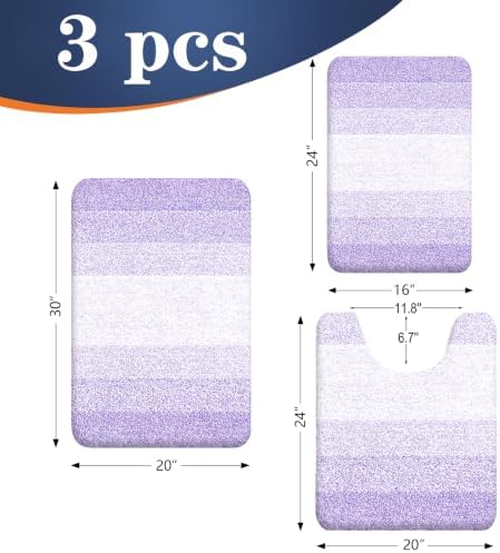 OLANLY Microfiber Bathroom Rugs Sets 3 Piece, Soft Bath Mats, Light Purple - Image 2