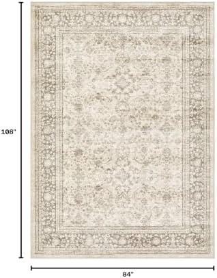 7x9 Area Rug: Washable Vintage Yellowish Brown Rugs for Living Room - Image 2