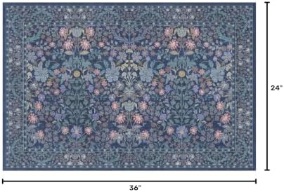 Blue Washable Entry Rug 2x3 Small Rugs- Front Door Throw Rugs Indoor, Non-Slip Bathroom Mat, Vintage Floral Thin Rug Stain Resistance for Kitchen, Laundry, Boho Entryway Décor - Image 2