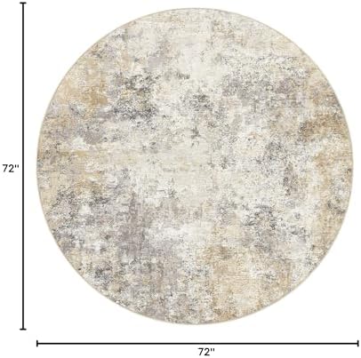 UERMEI 6ft Round Area Rug Living Room Rugs - 6x6 Washable Neutral Modern Abstract Soft Thin Rug Indoor Floor No Slip Rug Carpet for Bedroom Under Dining Table Home Office Decor - Golden Grey - Image 2