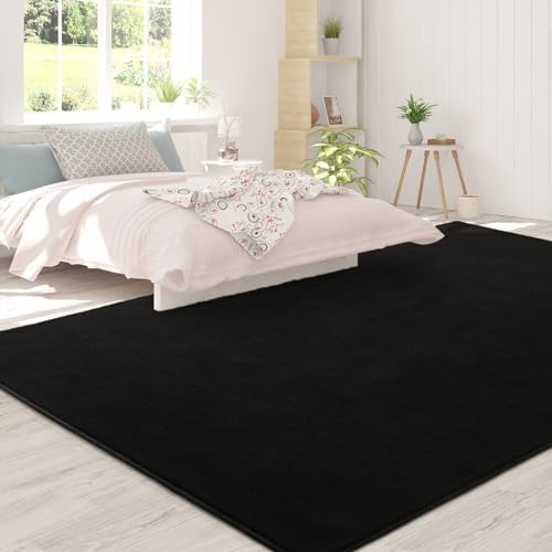 FlyDOIT Area Rugs for Bedroom Living Room, 7x10 Black Super Soft Comfy Thickened Memory-Foam Indoor Carpets, Modern Aesthetic Minimalist Carpet for Boys Girls Adults Apartment Nursery Home Décor - Image 4