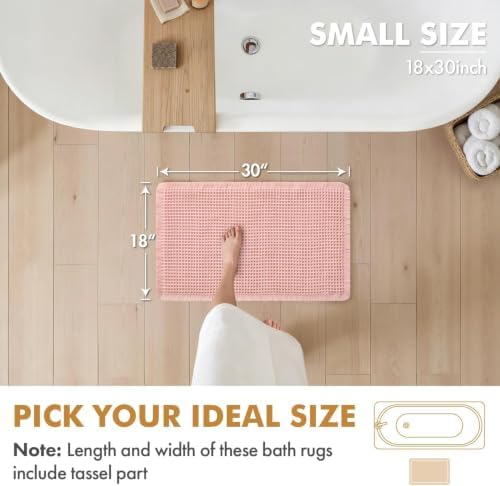 MIULEE Set of 2 Waffle Bathroom Rugs Boho Bath Mat Pink 18x30 Inch - Image 2