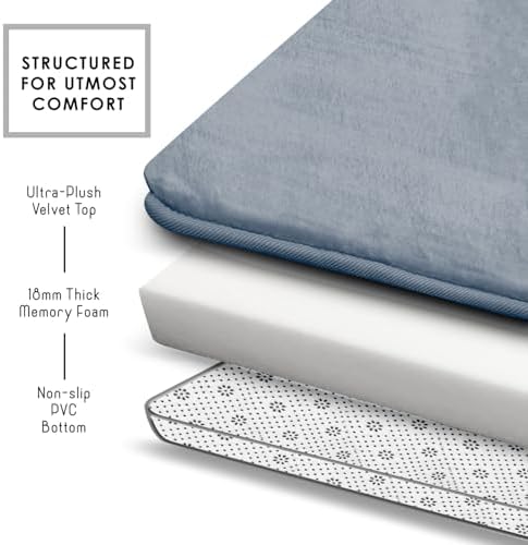 Clara Clark Bathroom Rugs, Velvet Memory Foam Bath Mat, Non-Slip Bath Rugs, Machine Wash, Dries Quickly, Ultra Soft Plush Bath Mats for Bathroom, 17 x 24, Stone Blue - Image 5