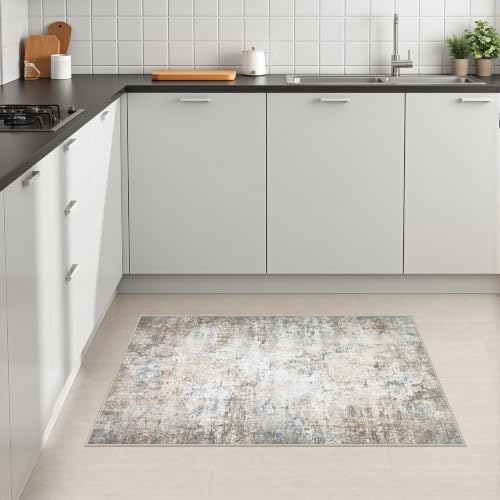 2x3 Washable Entryway Rug: Modern Abstract Indoor Soft Carpet Brown - Image 4