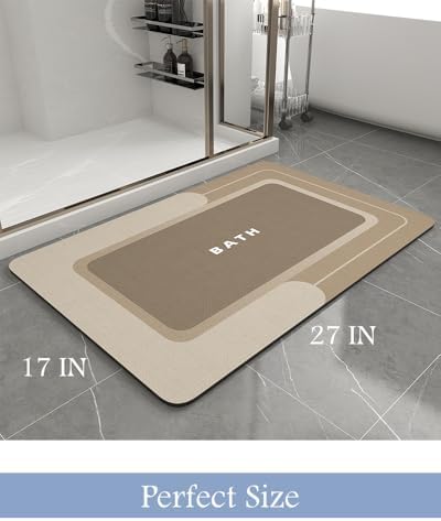 MontVoo Bath Mat-Bath Mat Rug Non Slip Super Absorbent Stain Resistant Quick Dry Thin Bathroom Rug-Bath Mats for Bathroom Floor Bathtub Vanity-Bathmat Bath Rug Easy Care-17"x27",Beige - Image 2