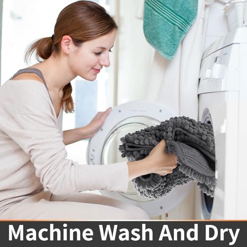 Yimobra Toilet Rug U Shaped Washable 24x20 Inch - Ultra Soft Absorbent Chenille Bath Rugs for Toilet, Quick Dry & Machine Washable, Non Slip Contour Bathroom Mat, Dark Gray - Image 5