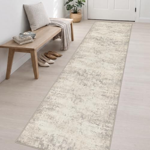 2.6x14 Washable Runner Rug:Modern Abstract Soft Carpet Brown Beige - Image 3