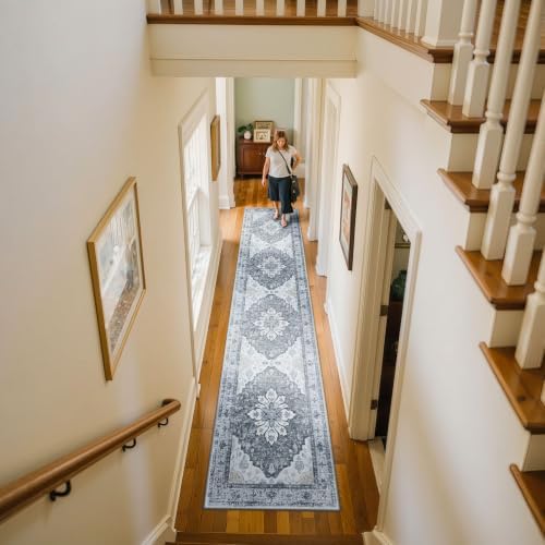 RELEANY Washable Area Rug, Runner 2'6"x12', Grey/White/Beige - Image 3