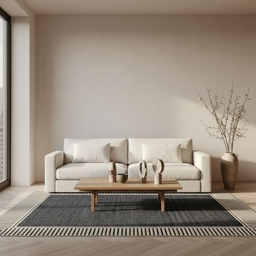 Nuloom Asha Dark Grey/Ivory, 8' x 10', Casual, Striped Border, Soft and Cozy, High Traffic, Stain Resistant, Easy Clean, Durable Area Rug for Indoor/Outdoor Patio, Deck, Porch, Garden, Courtyard - Image 4