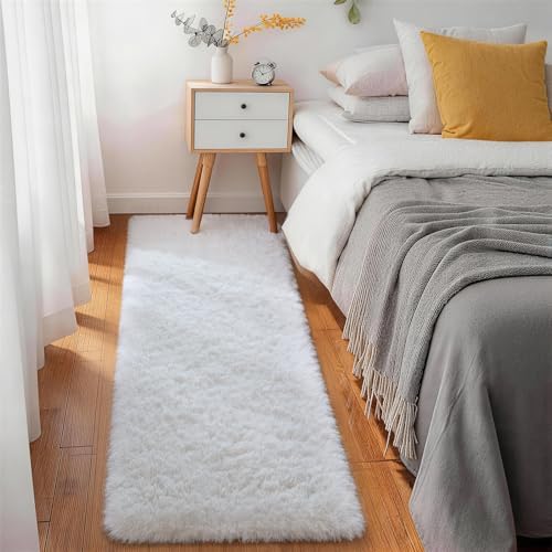 Ophanie Runner Rug for Hallway, 2x6 Washable Non-Slip Fluffy Soft Bedside Rugs, Bedroom Living Room Shaggy Carpet for Kids Girls Boys Dorm Nursery Home Decor Aesthetic, White - Image 5