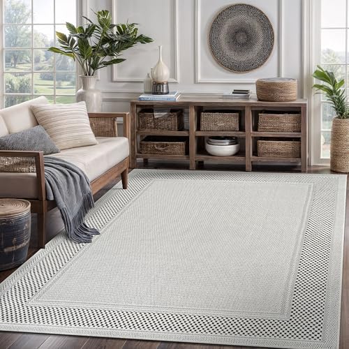 CAMILSON Easy Jute Rug 6x9, Indoor Outdoor Off-White Color Fiber Area Rugs for Entry, Living Room and Farmhouse Rug, Bordered Boho Woven Design, Easy-Cleaning, Washable Outside Carpet (6 x 9) - Image 4