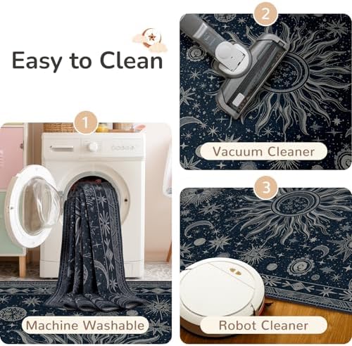 Vacuum-Friendly, 4x6 Washable Area Rug, Blue Gray White - Image 5