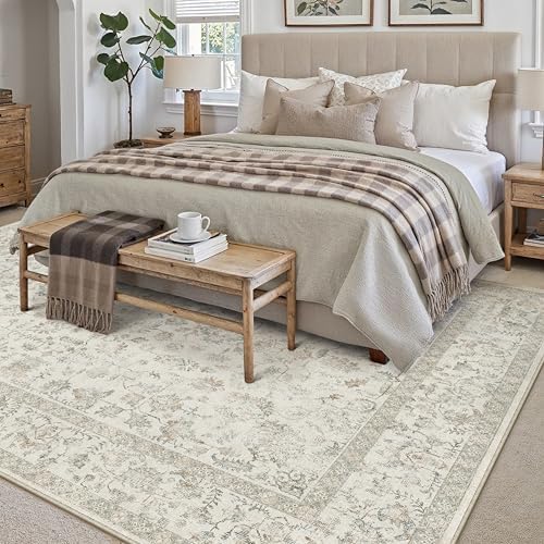 PureCozy 5x7 Taupe Area Rug Washable Non Slip Vintage Living Room Carpet - Image 3