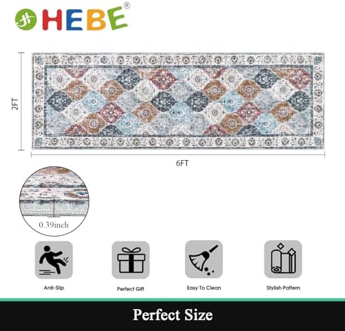 HEBE Hallway Runner Rug 2'x6', Washable Non Slip Kitchen Rug Runner - Image 2