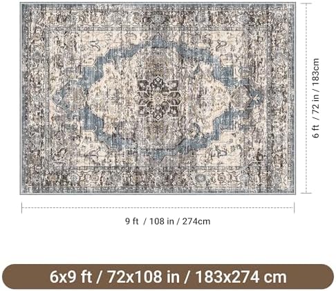 befbee 6x9 Washable Area Rug, Non Slip Rug for Living Room Blue - Image 2