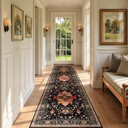 RELEANY Washable Area Rug, Runner 2'x7', Black/Colorful - Image 2
