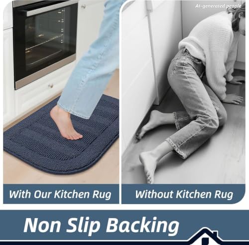 BEQHAUSE 30x18 Inch Kitchen Rugs Non Slip Washable Sink Rug, Navy Blue - Image 5