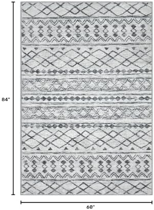 KUTA Area Rug 5x7 Grey, Washable Boho Large Living Room Moroccan Rugs - Image 2